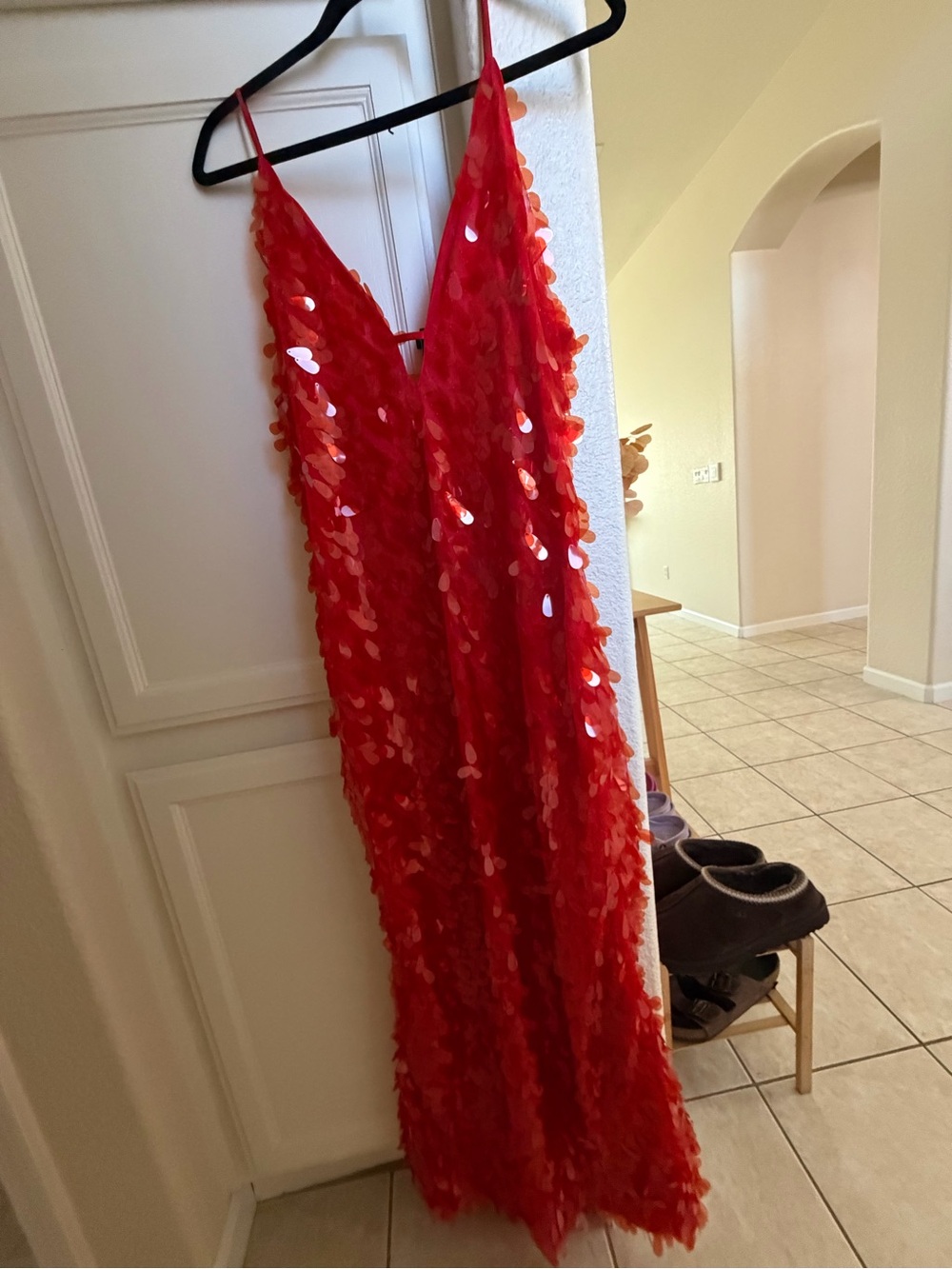 Red Sequin Slip Dress